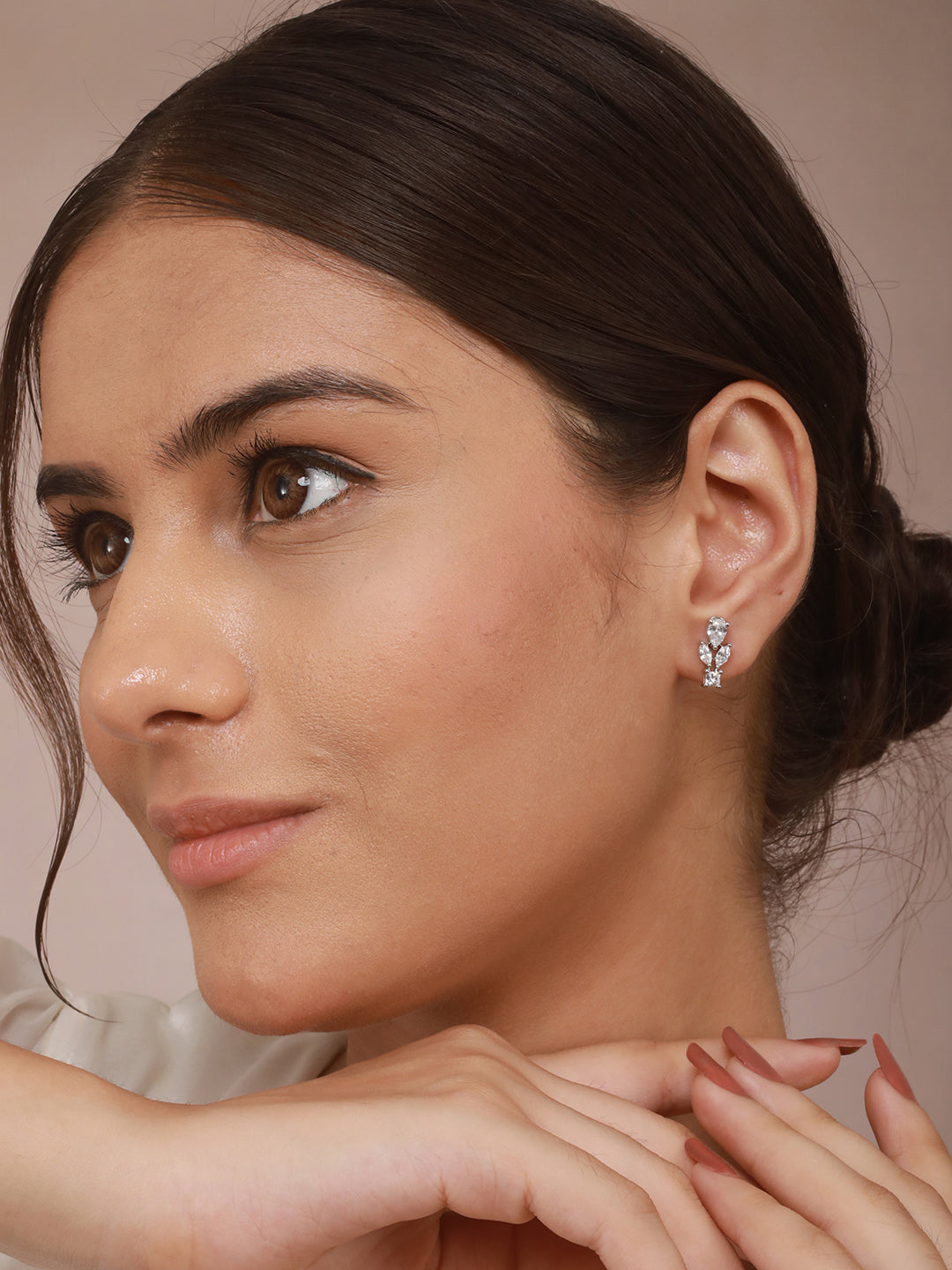 925 Sterling Silver Cubic Zirconia Leaf Studds Earrings