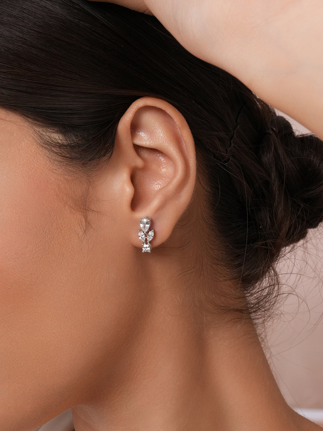 925 Sterling Silver Cubic Zirconia Leaf Studds Earrings