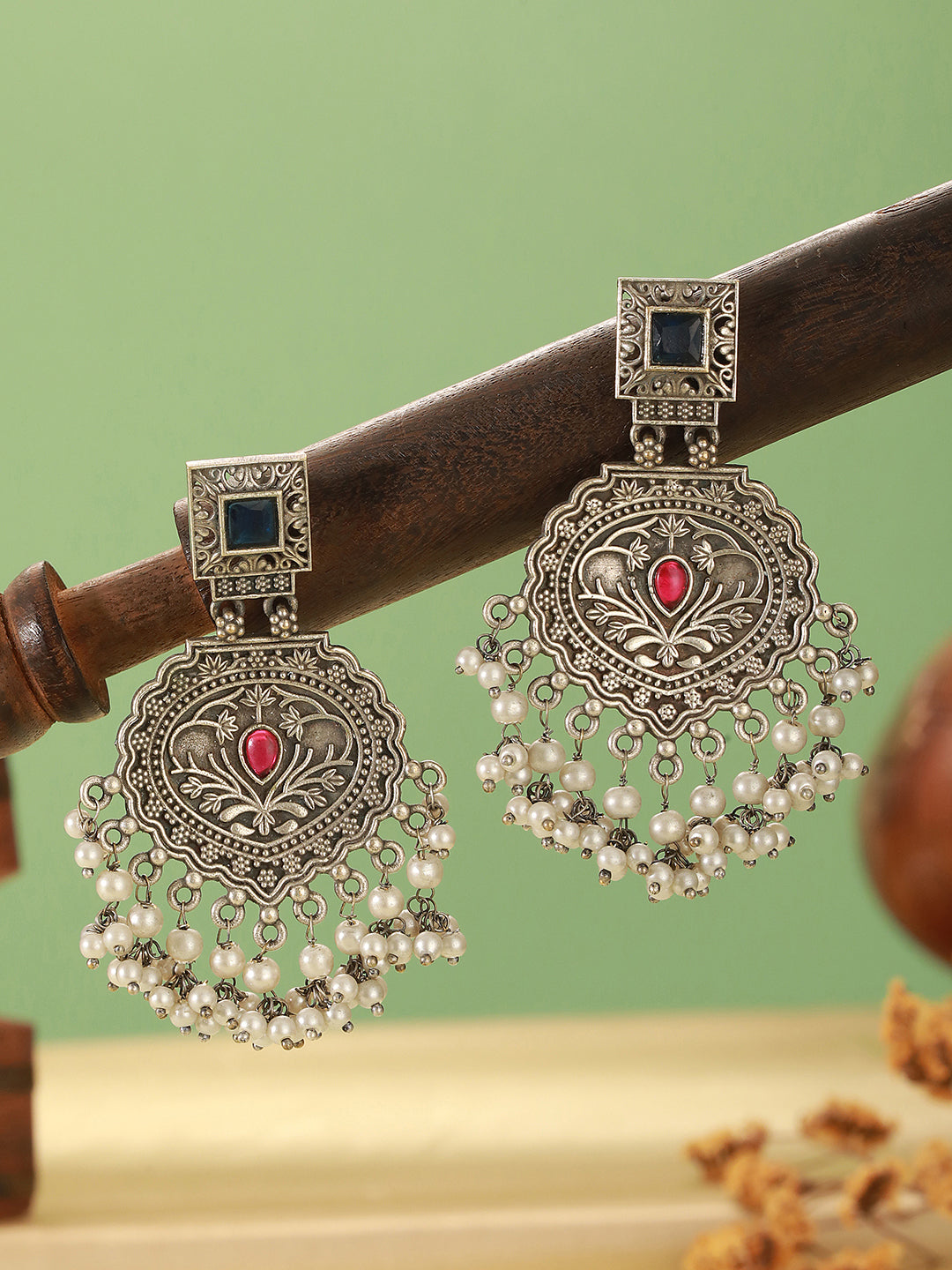 Oxidised Silver Toned Intricate Handcrafted Pearl Beaded Dangler  Trendy Chandbali earrings