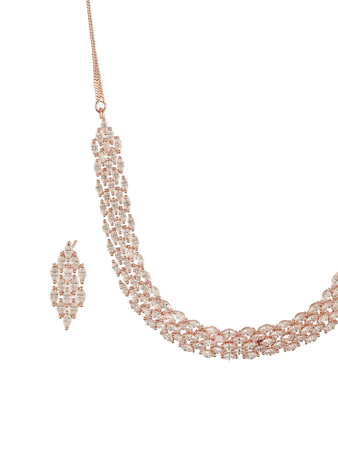 Rose Gold Toned Cubic Zircon Studded Statement Necklace jewellery Set