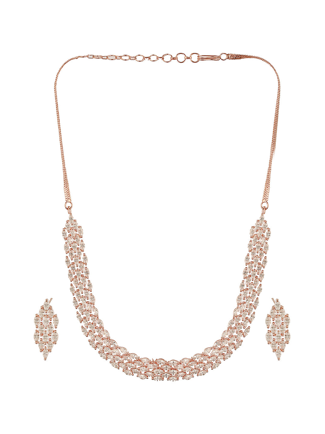 Rose Gold Toned Cubic Zircon Studded Statement Necklace jewellery Set