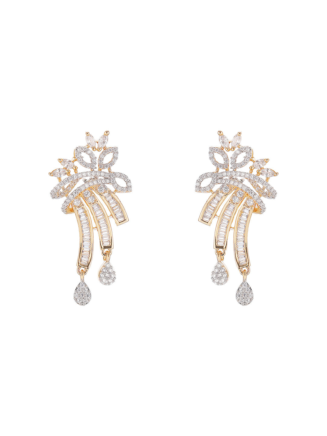 Gold Toned White AD Zircon Studded Peacock Motif Contemporary Necklace Jewellery Set