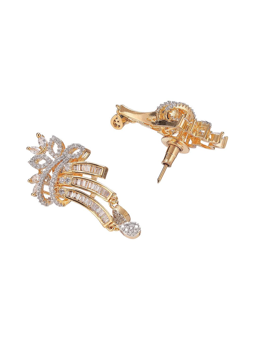 Gold Toned White AD Zircon Studded Peacock Motif Contemporary Necklace Jewellery Set