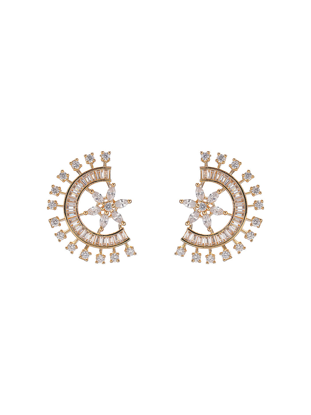 Gold Toned White AD Zircon Studded  Long Haram Chain Necklace Jewellery Set