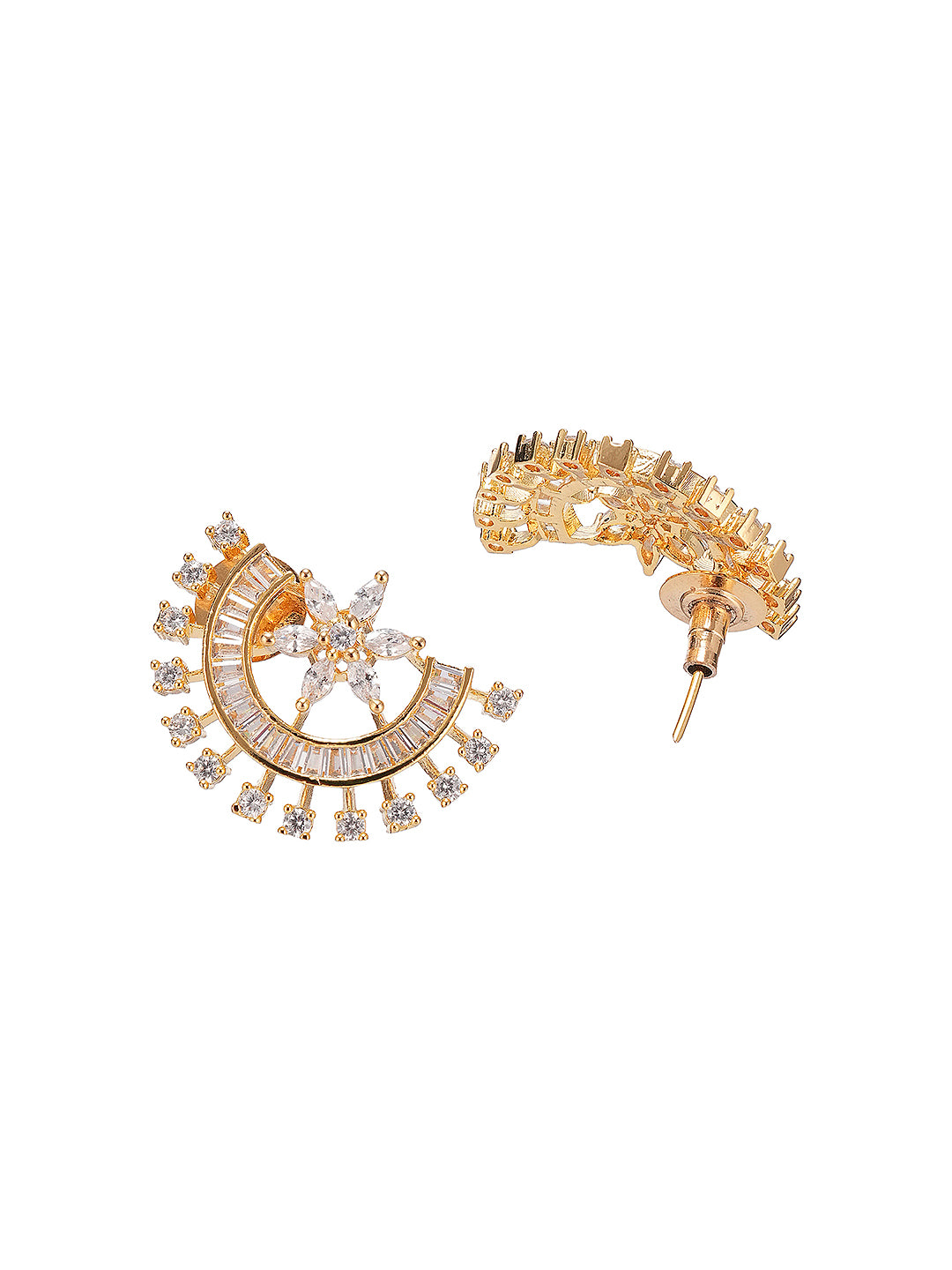 Gold Toned White AD Zircon Studded  Long Haram Chain Necklace Jewellery Set