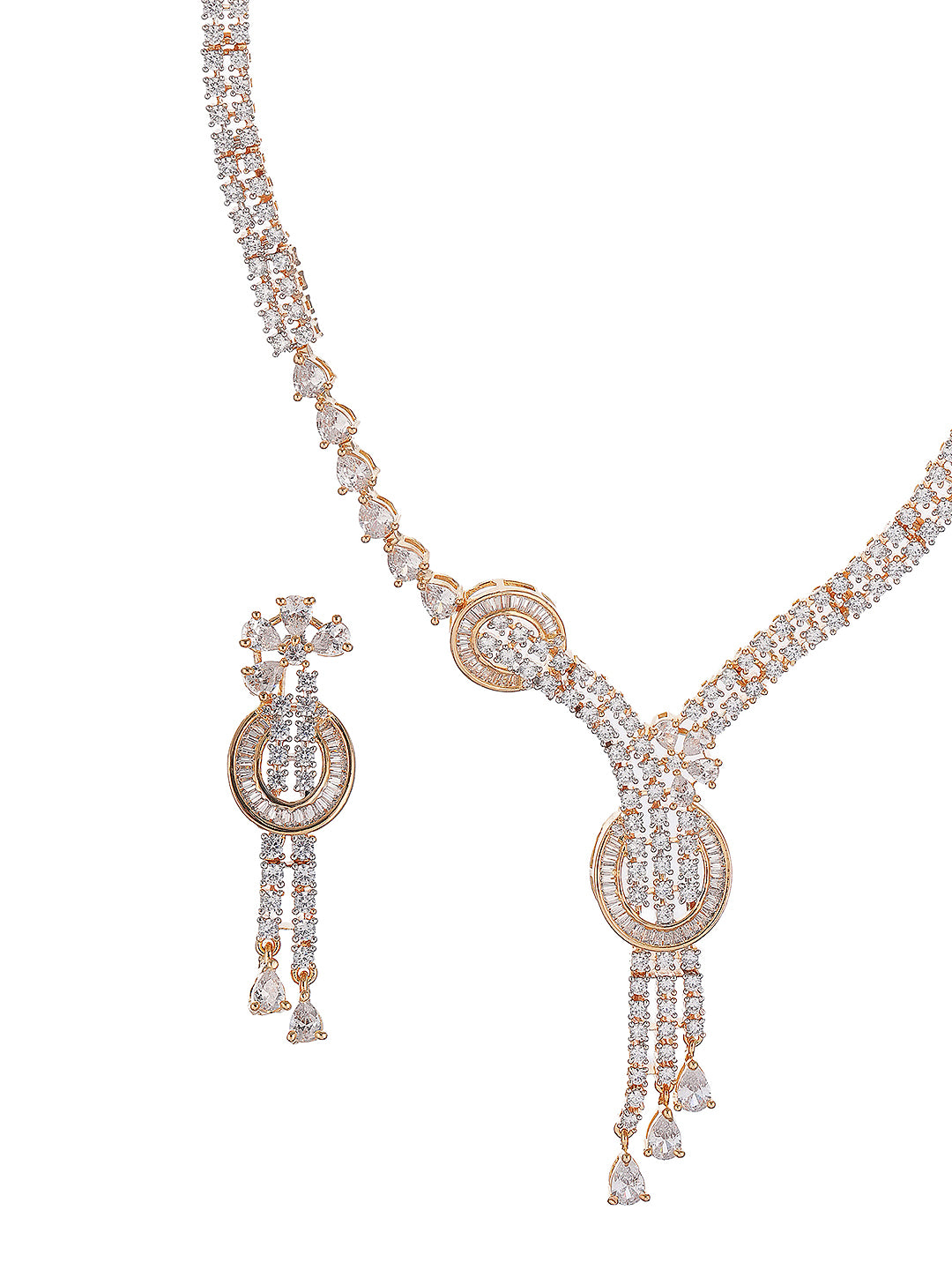 Gold Toned White AD Zircon Knotted Statement Pendant Jewellery Set