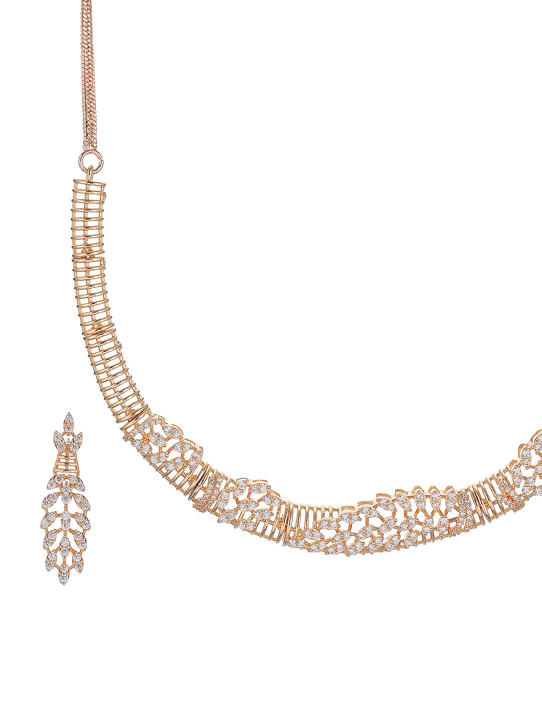 Gold Plated CZ Leaf Motif Delicate  Necklace Jewellery Set