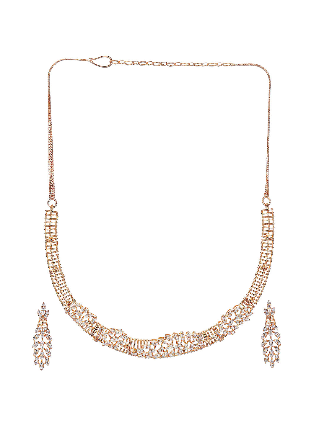 Gold Plated CZ Leaf Motif Delicate  Necklace Jewellery Set