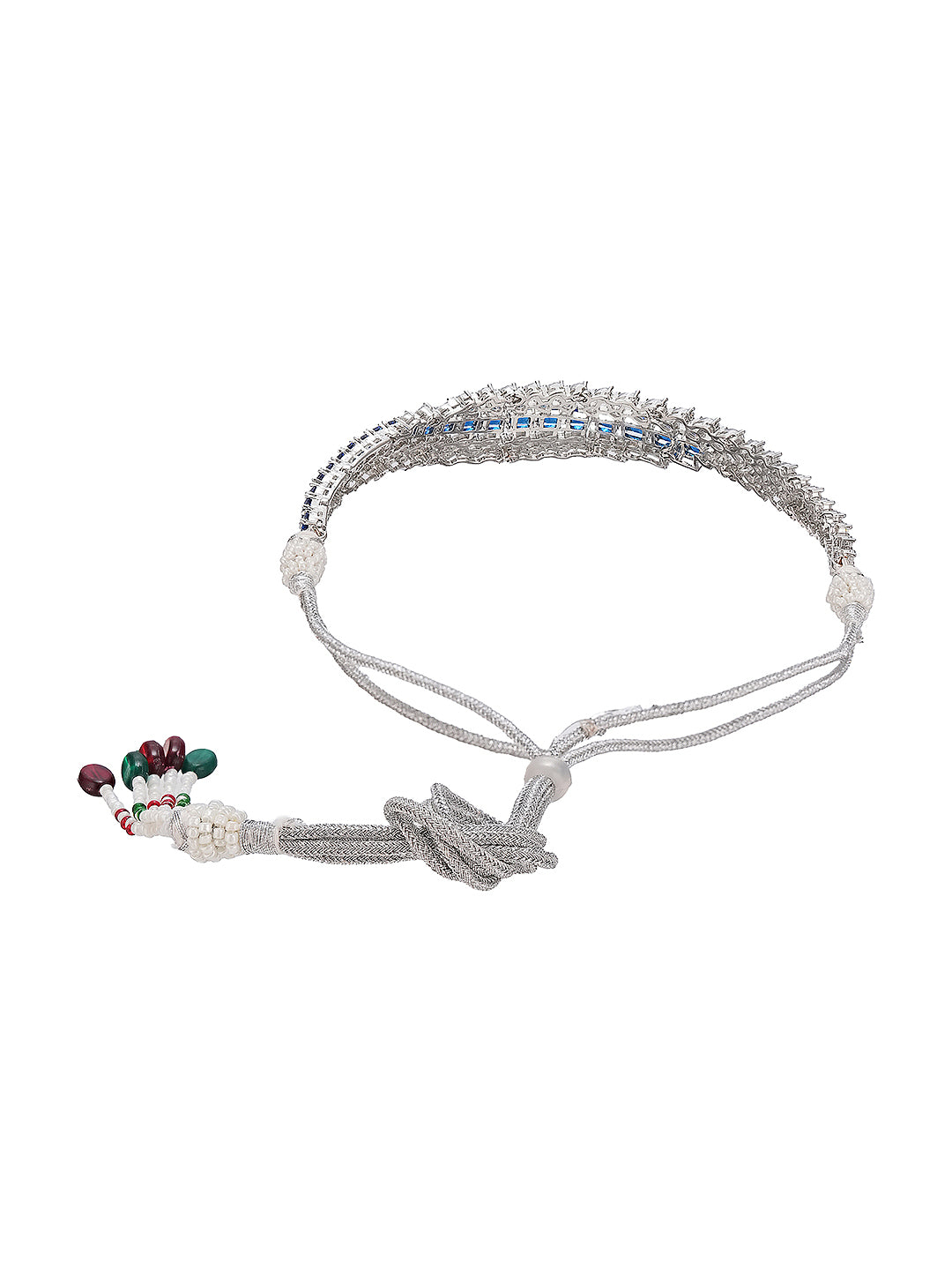 Silver Toned Sapphire Blue AD Contemporary Statement Choker Jewellery Set