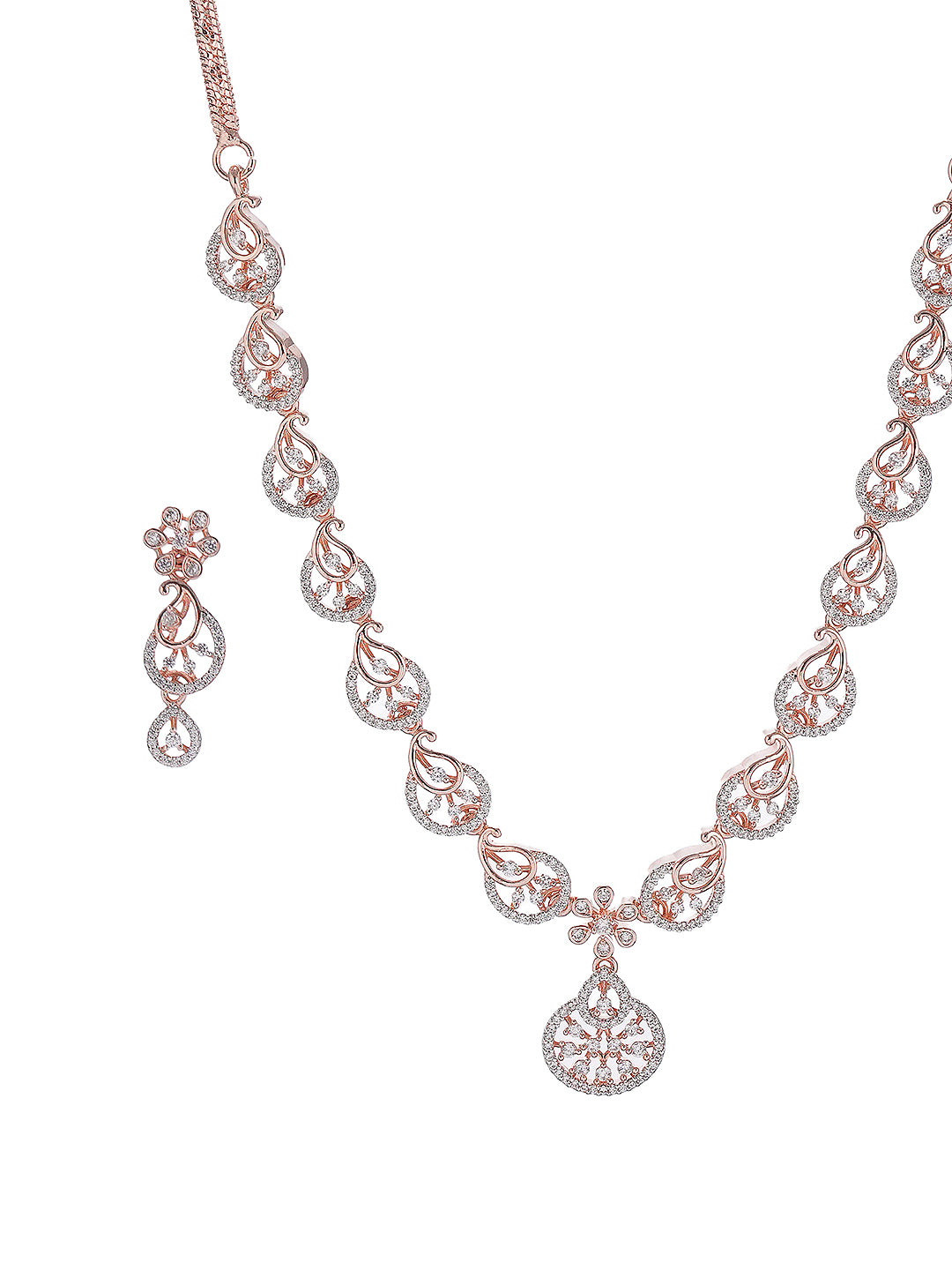 Rose Toned White AD  Zircon Studded Mango Design Statement Jewellery Set