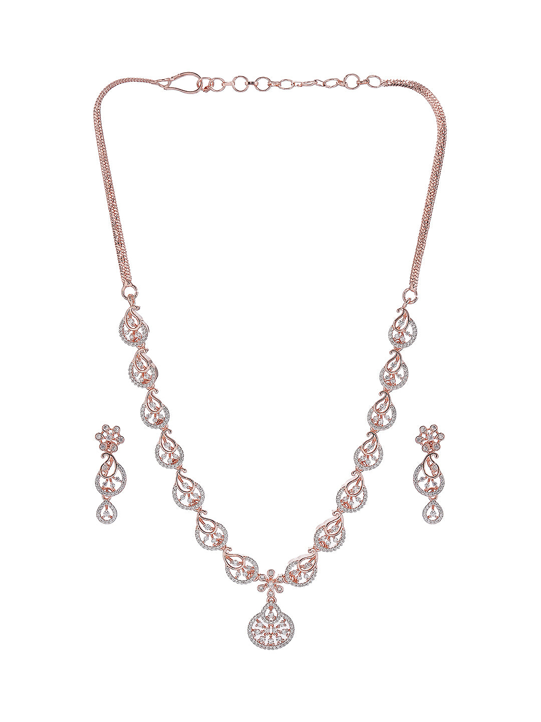 Rose Toned White AD  Zircon Studded Mango Design Statement Jewellery Set