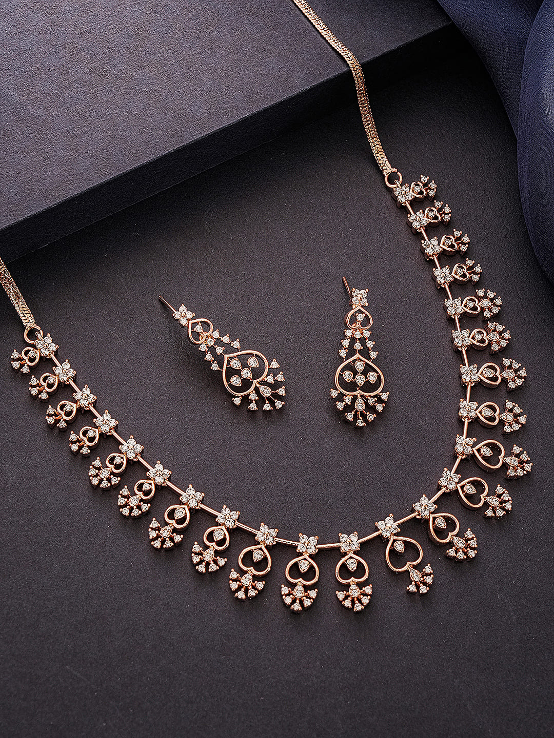 Rose Gold Plated White AD Zircon Studded Elegant Jewellery Set