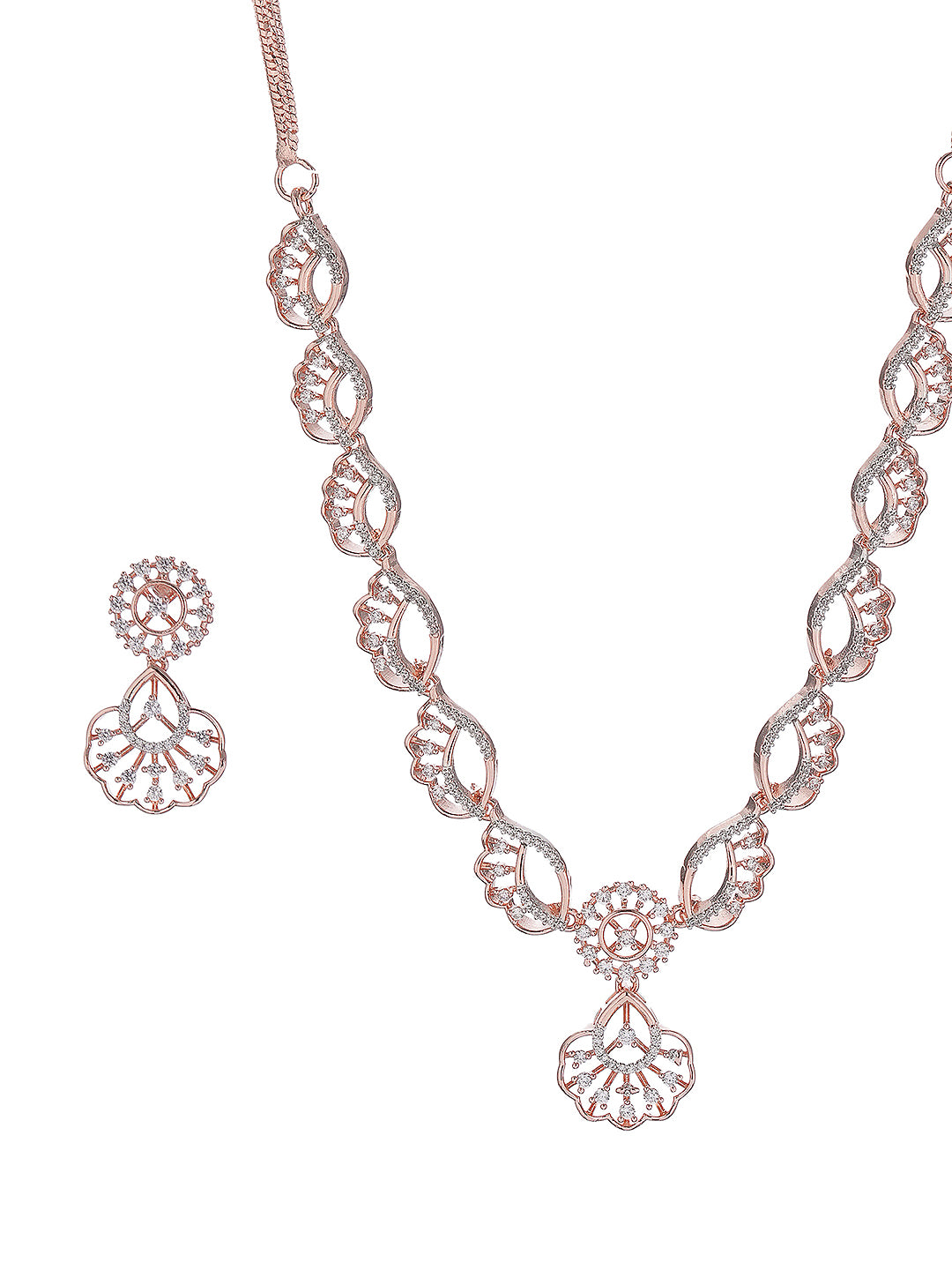 Rose Toned White AD Zircon Studded Contemporary Jewellery Set