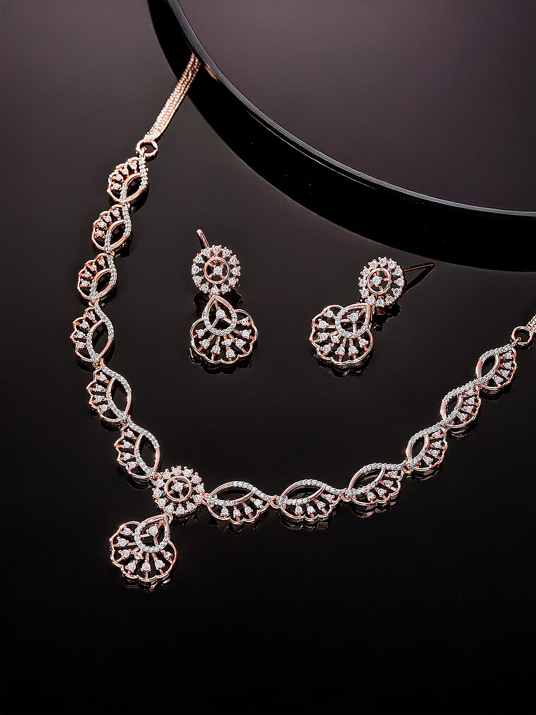 Rose Toned White AD Zircon Studded Contemporary Jewellery Set