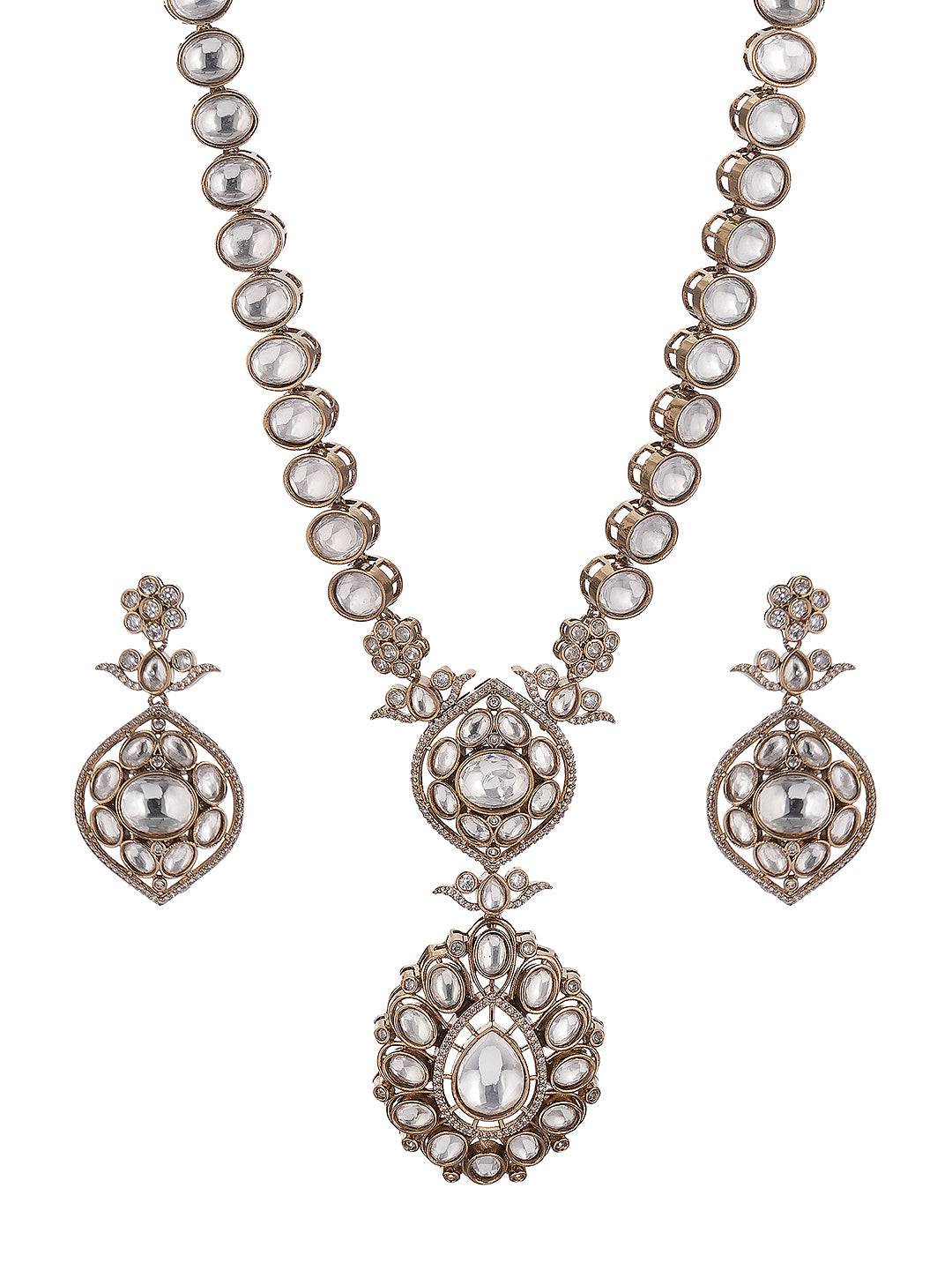 Gold Toned Kundan Uncut Polki Jadau Bridal Statement Jewellery Set