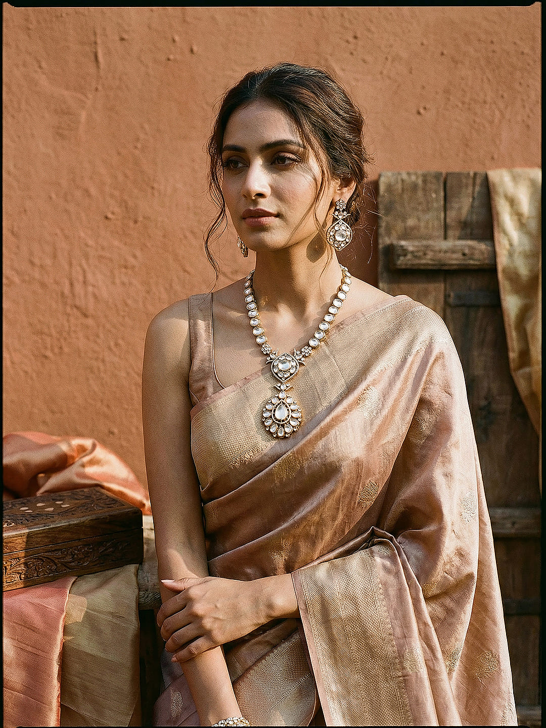 Gold Toned Kundan Uncut Polki Jadau Bridal Statement Jewellery Set