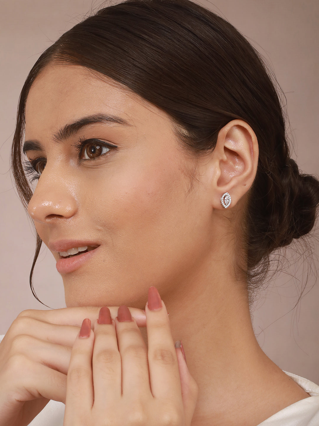 925 Sterling Silver Cubic Zirconia  Oval Marquis Studds Earrings