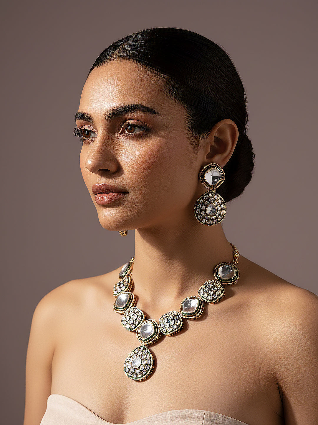 Gold Antique Kundan Jadau Uncut Polki  Statement Jewellery Set