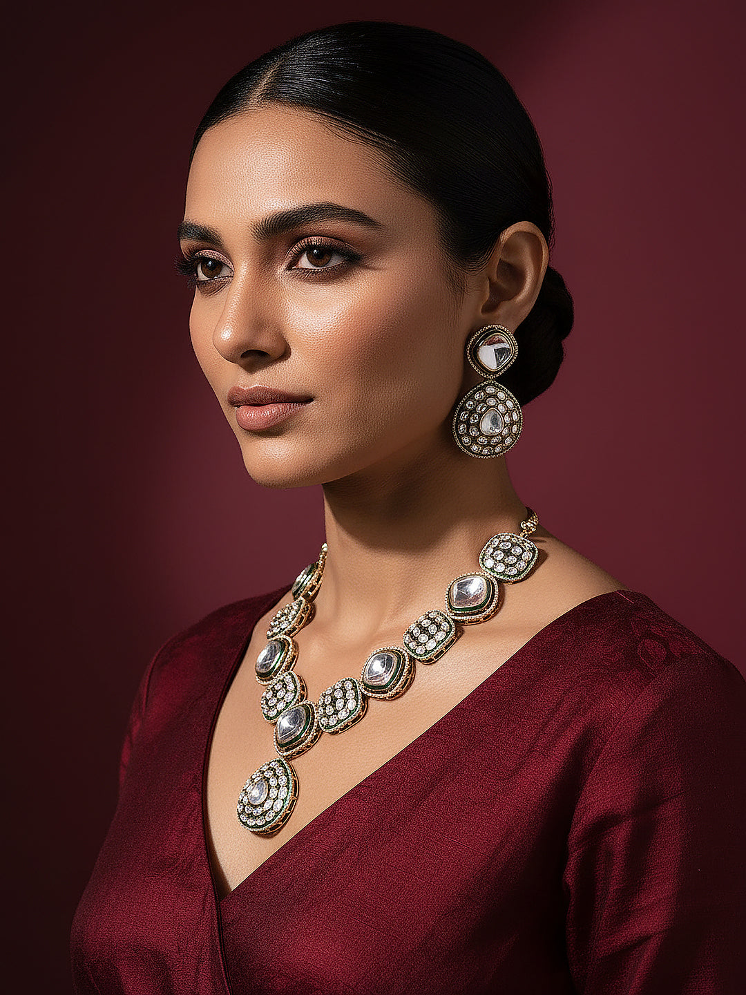 Gold Antique Kundan Jadau Uncut Polki  Statement Jewellery Set