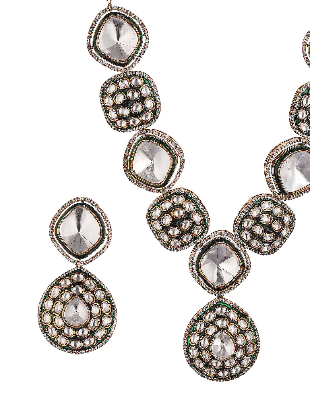 Gold Antique Kundan Jadau Uncut Polki  Statement Jewellery Set