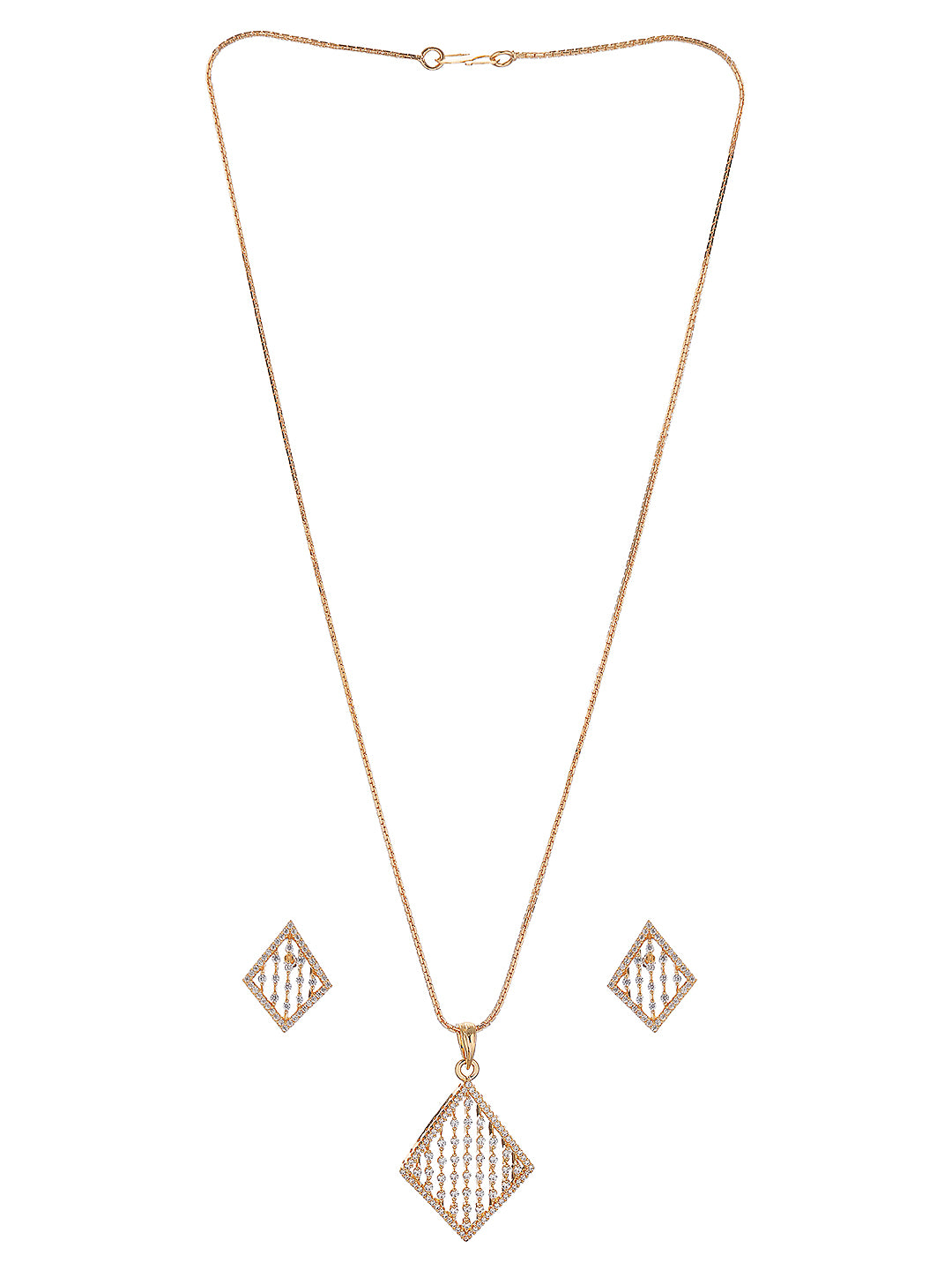 Gold Toned White AD Zircon Geometric Delicate Pendant Jewellery Set