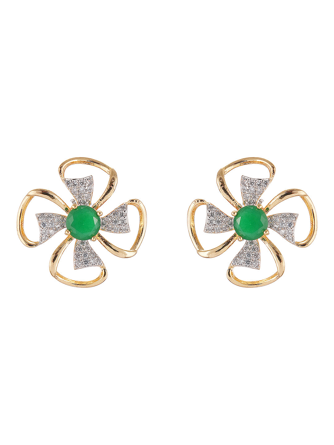 Gold Toned AD Studded Designer Minimal Floral Pendant Jewellery Set