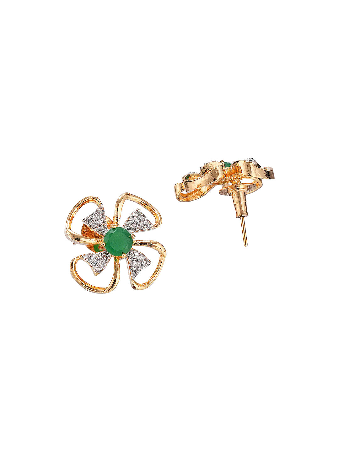 Gold Toned AD Studded Designer Minimal Floral Pendant Jewellery Set