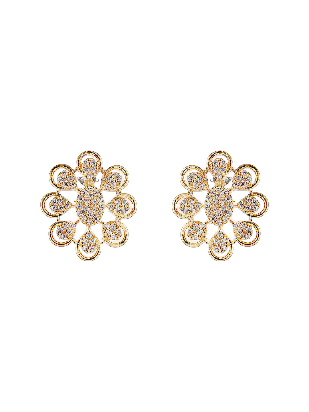 Gold Plated White Zircon Studded Floral Minial Drop Pendant Jewellery Set