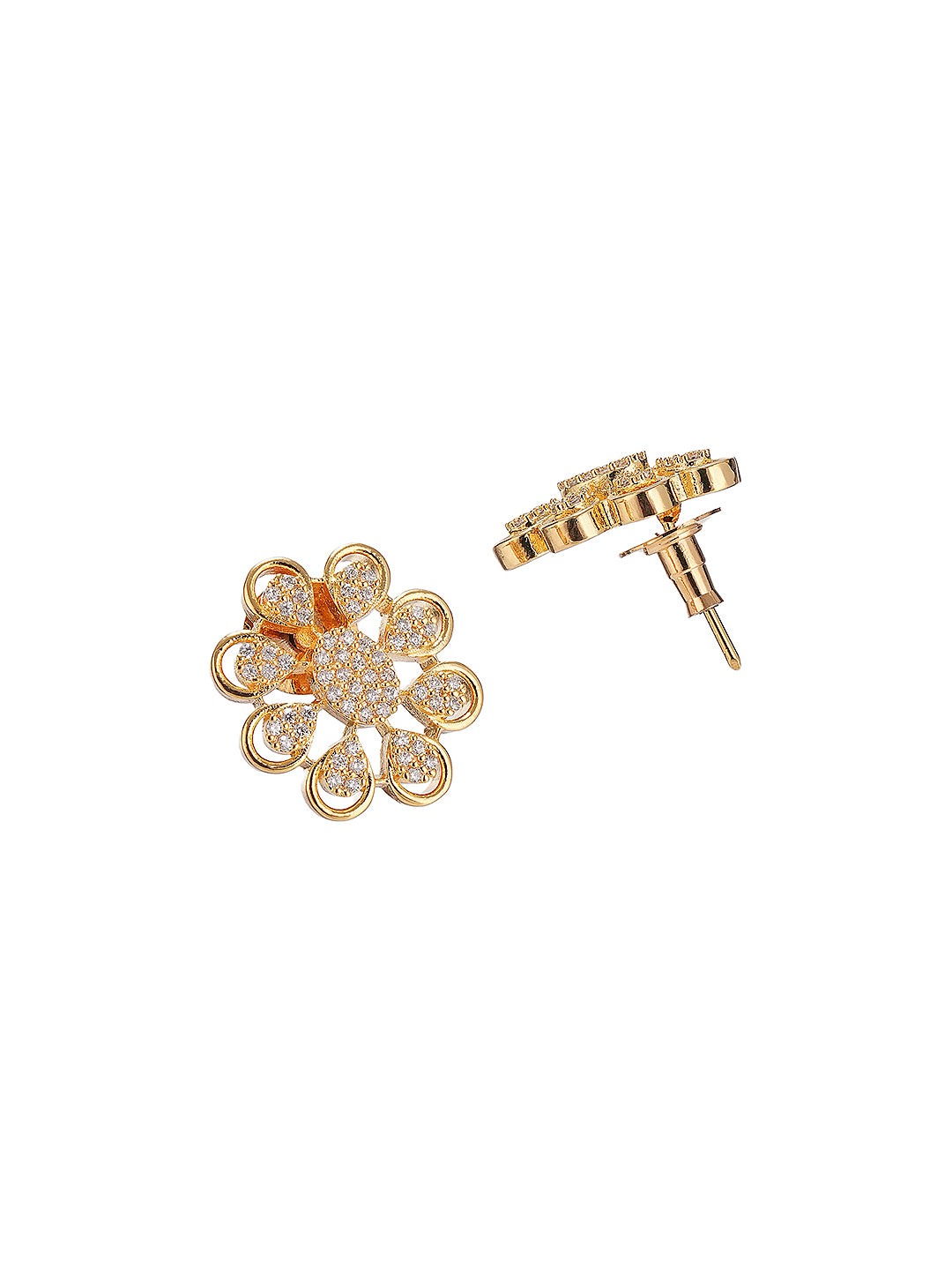 Gold Plated White Zircon Studded Floral Minial Drop Pendant Jewellery Set