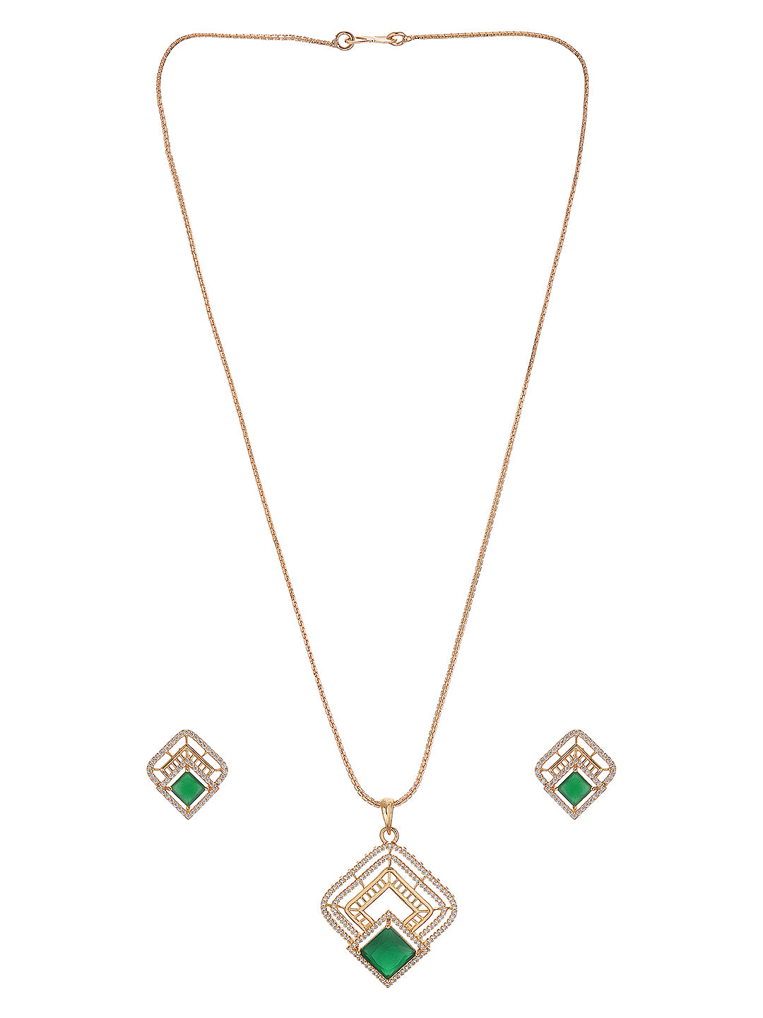 Gold Plated Emerald Green AD Minimal Desiigner pendant Jewellery Set