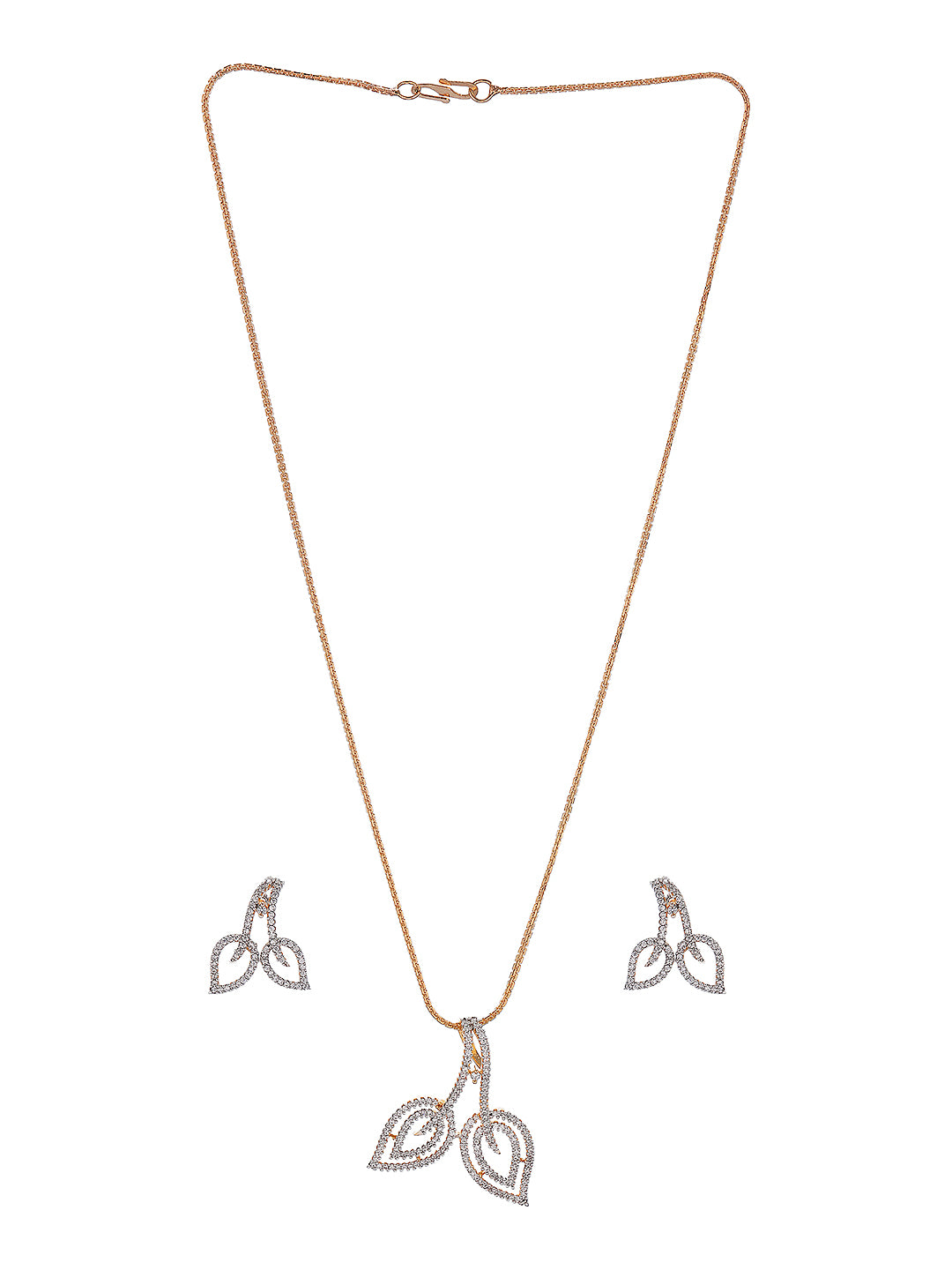 Gold Plated AD Zircon Studded Minimal Leaf Motif Pendant jewellery Set