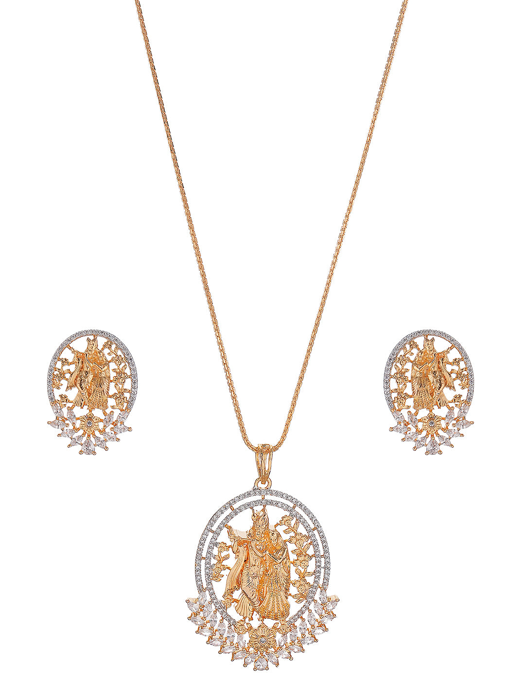 Gold Plated AD Zircon Minimal Temple Lord Krishna  Pendant Jewellery Set