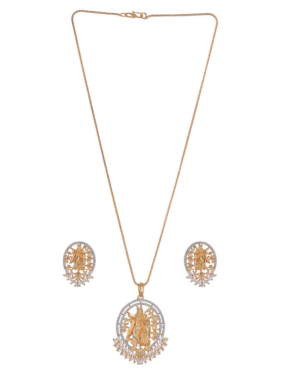 Gold Plated AD Zircon Minimal Temple Lord Krishna  Pendant Jewellery Set