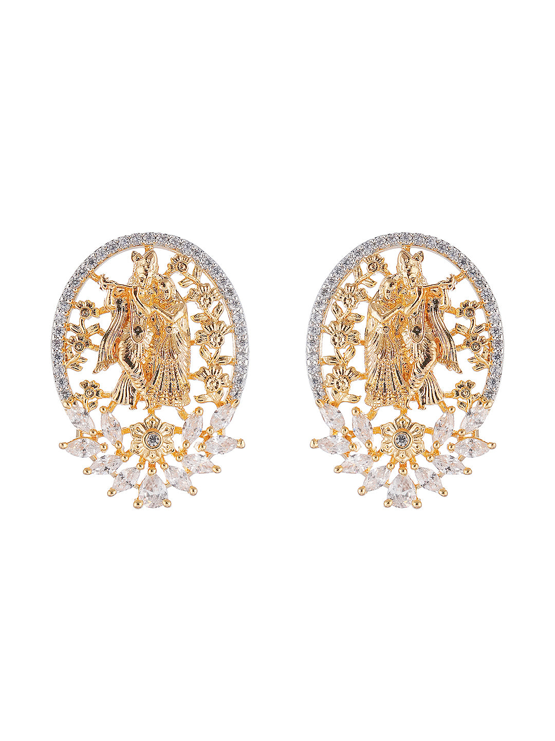 Gold Plated AD Zircon Minimal Temple Lord Krishna  Pendant Jewellery Set