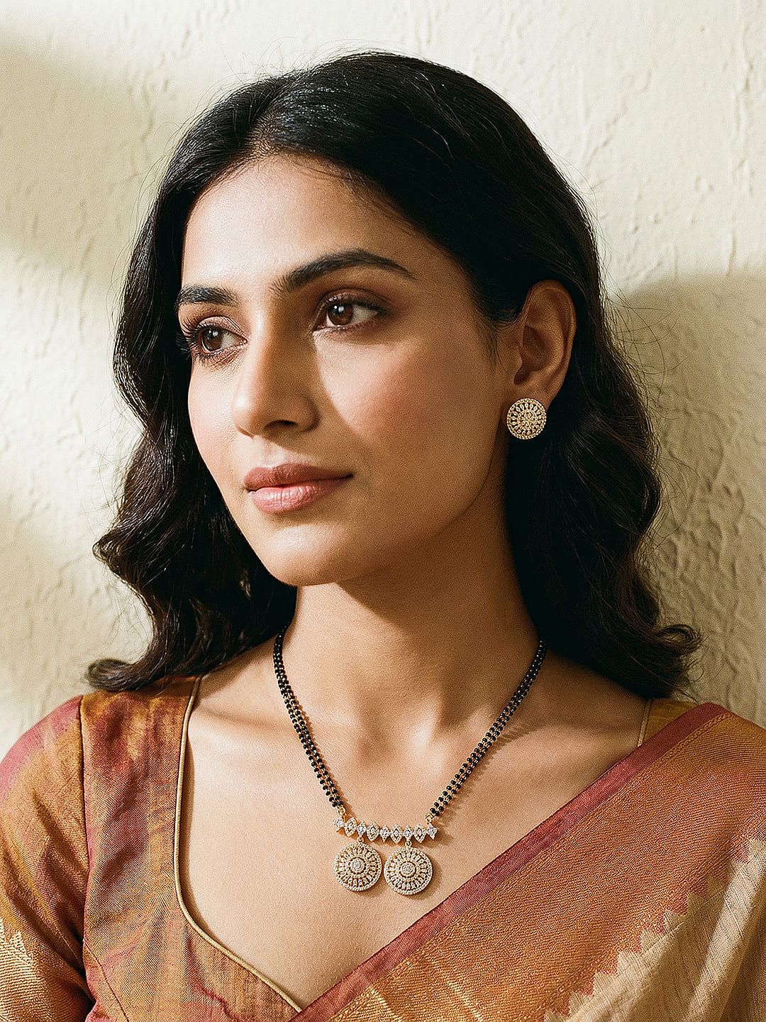 Gold Plated Zircon Studded Elegant Designer Mangalsutra Jewellery Set