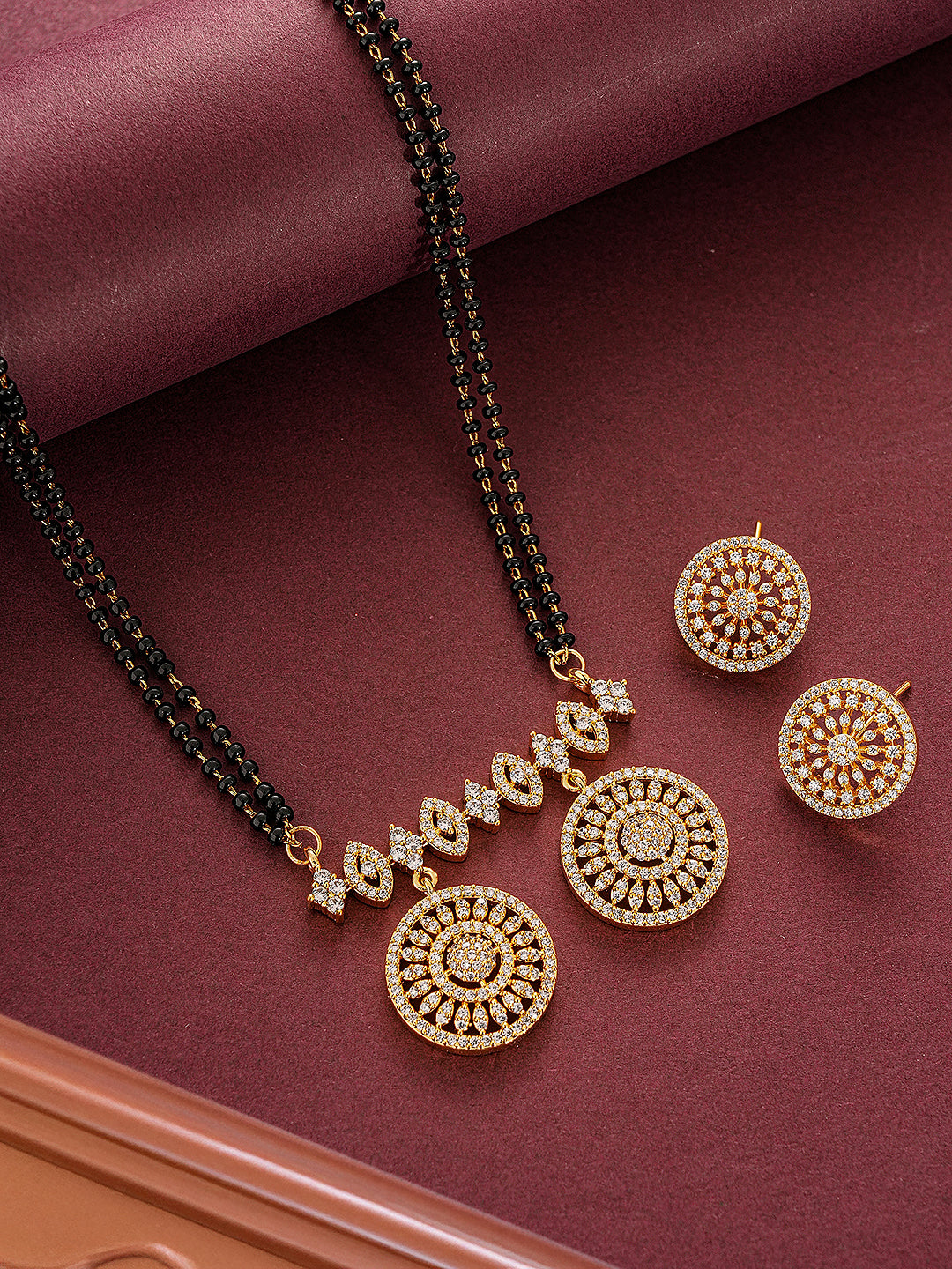 Gold Plated Zircon Studded Elegant Designer Mangalsutra Jewellery Set