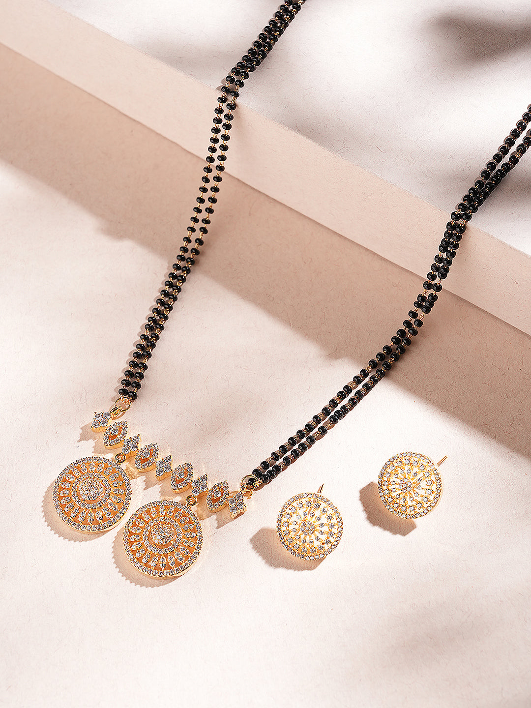 Gold Plated Zircon Studded Elegant Designer Mangalsutra Jewellery Set