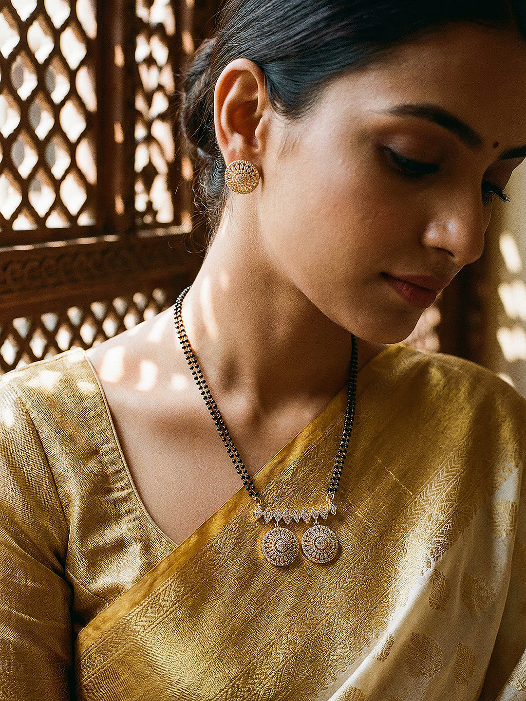 Gold Plated Zircon Studded Elegant Designer Mangalsutra Jewellery Set