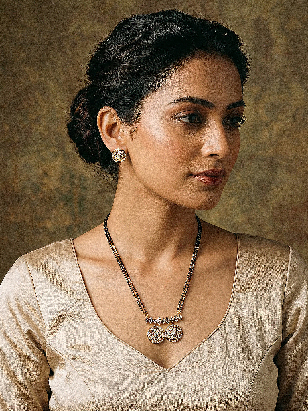 Gold Plated Zircon Studded Elegant Designer Mangalsutra Jewellery Set