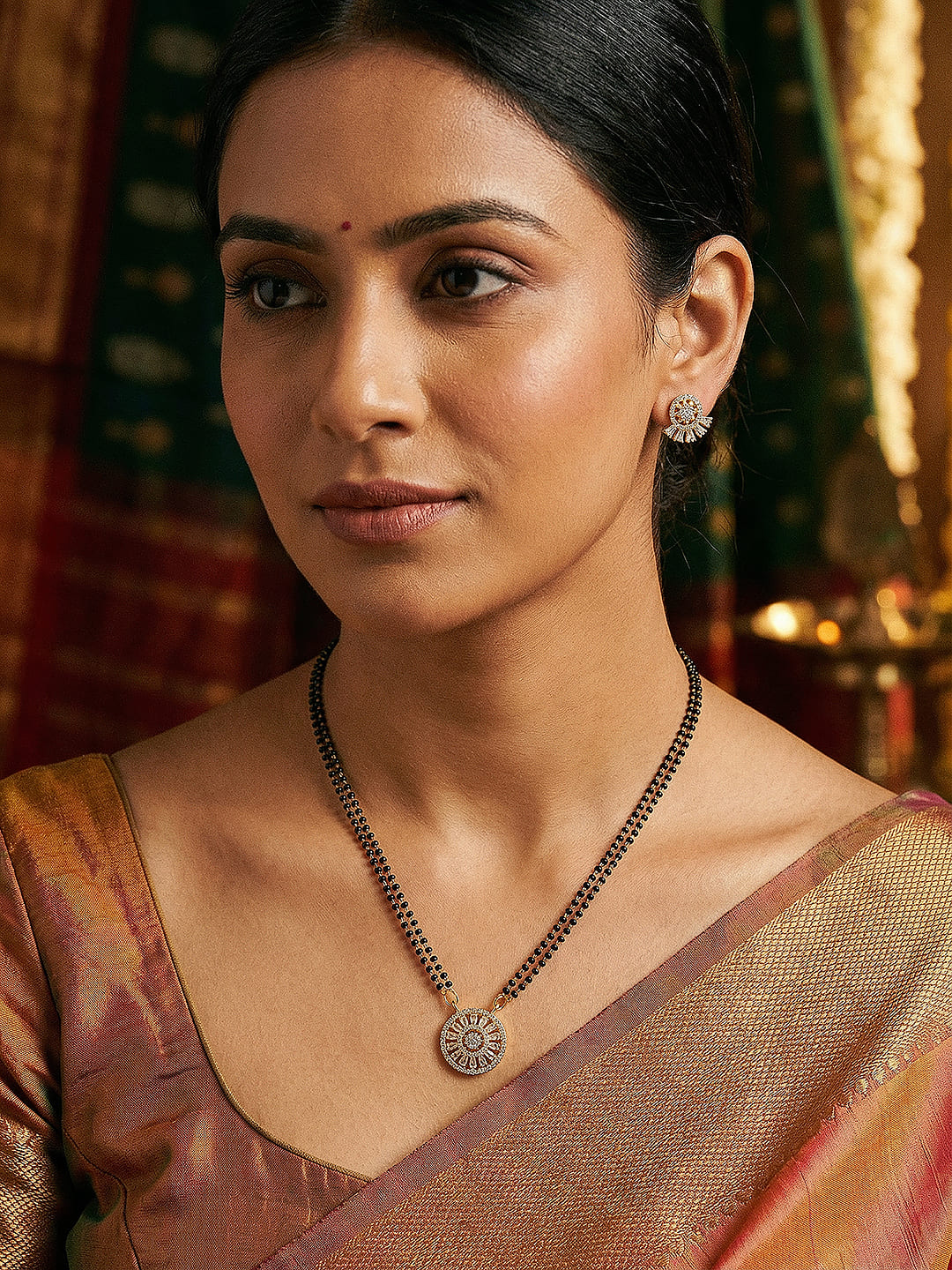 Gold Toned AD Zircon Studded Minimal Elegant Mangalsutra jewellery Set