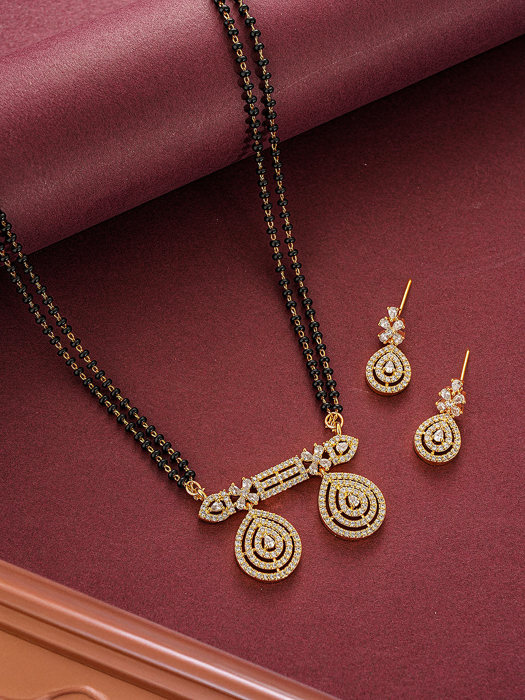 Gold Toned AD Zircon Studded Minimal Drop  Mangalsutra jewellery Set