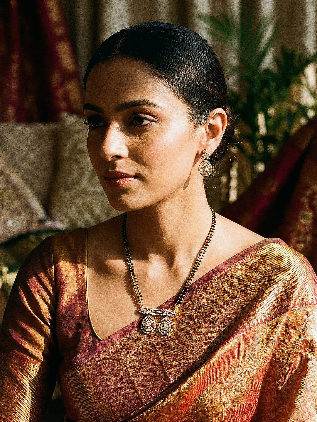 Gold Toned AD Zircon Studded Minimal Drop  Mangalsutra jewellery Set