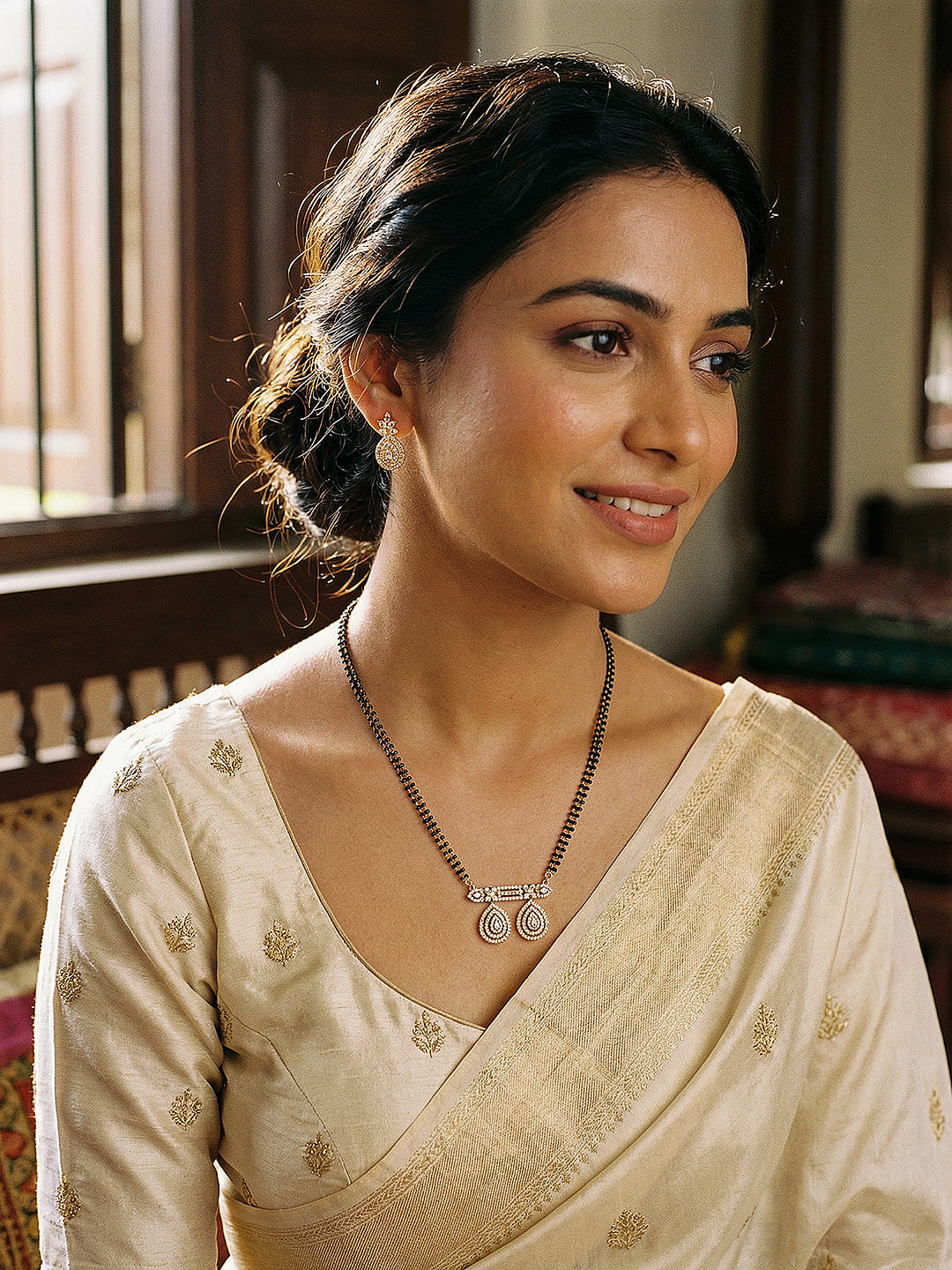 Gold Toned AD Zircon Studded Minimal Drop  Mangalsutra jewellery Set