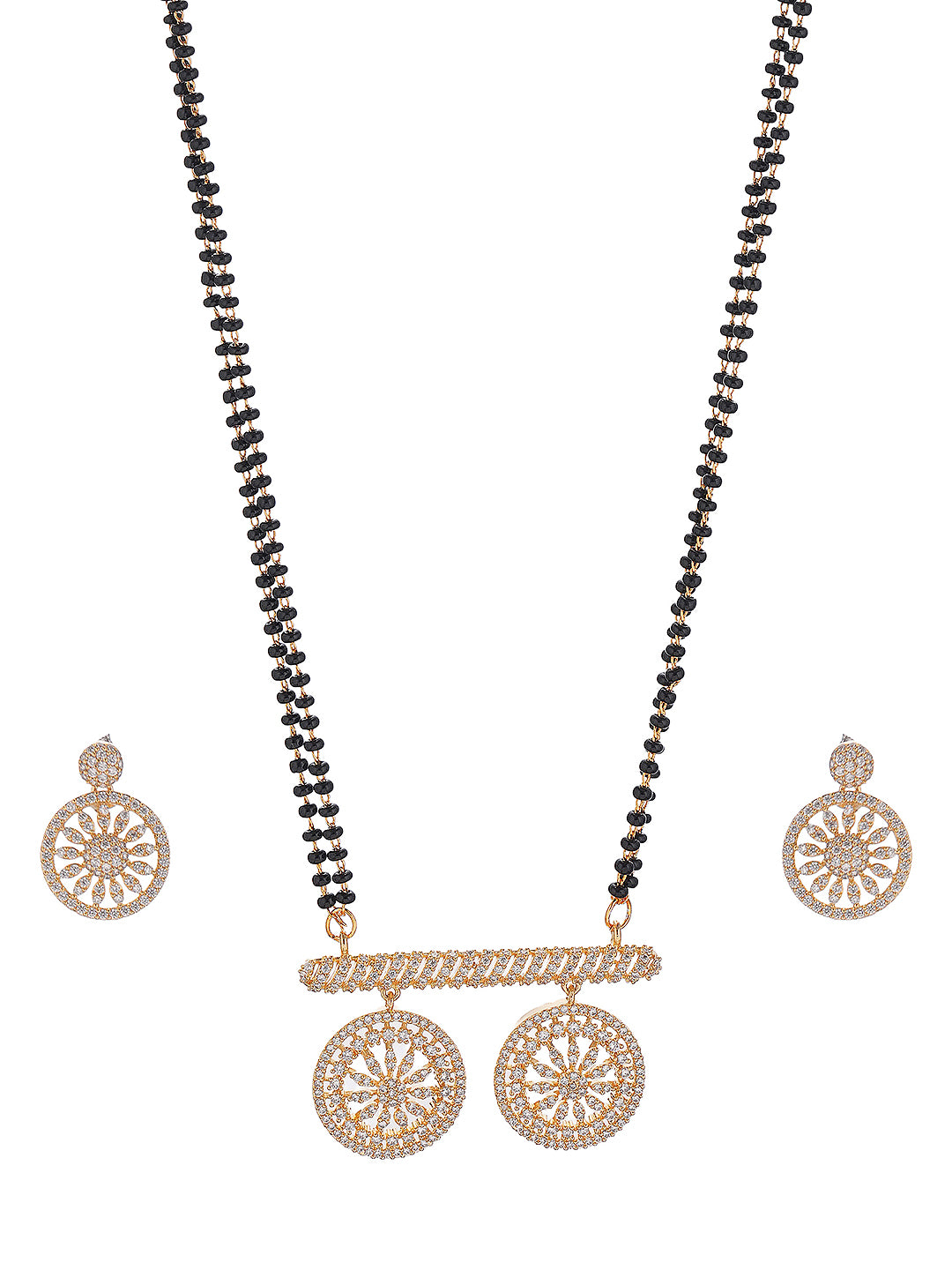 Gold Toned AD Zircon Studded Elegant Handcrafted Mangalsutra Jewellery Set