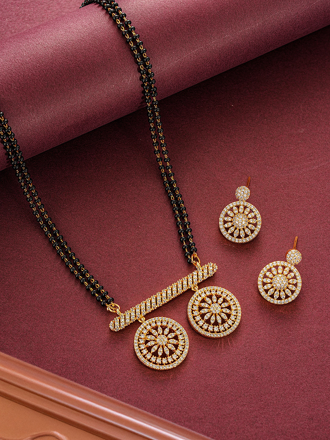 Gold Toned AD Zircon Studded Elegant Handcrafted Mangalsutra Jewellery Set