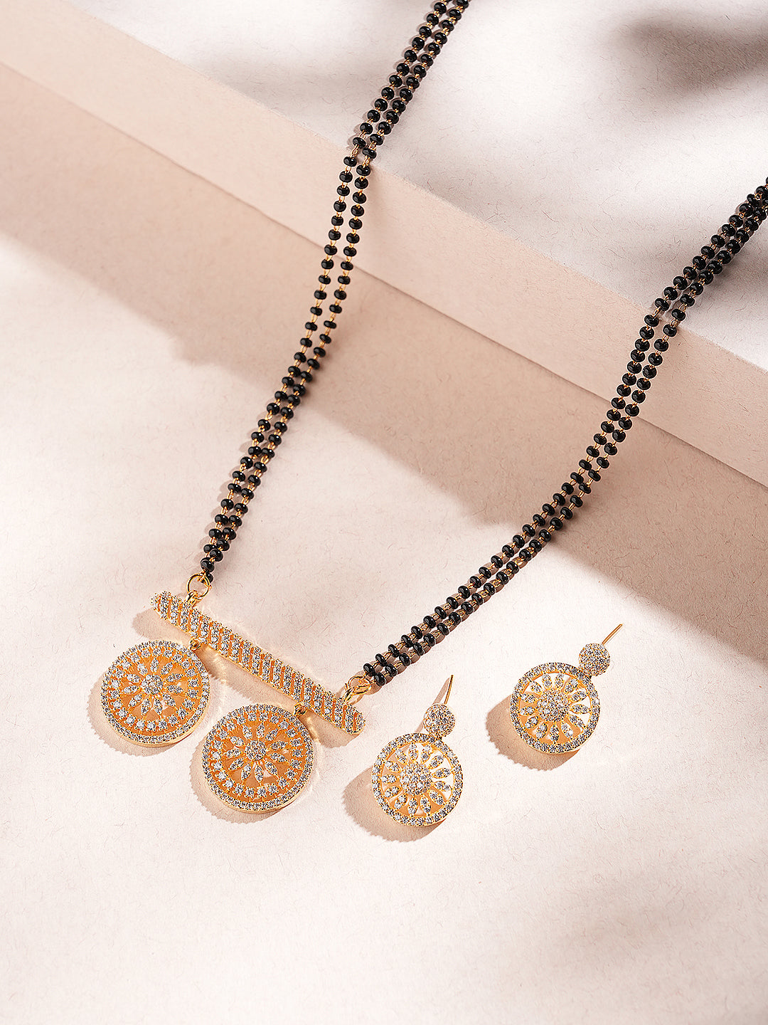 Gold Toned AD Zircon Studded Elegant Handcrafted Mangalsutra Jewellery Set