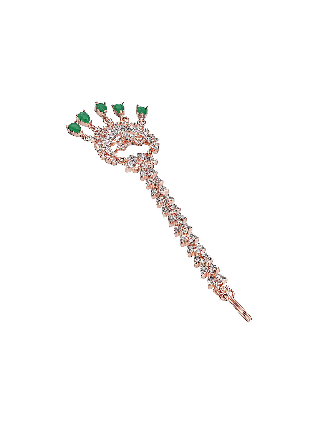 Rose Toned White AD Zircon Studded Green Drops Minimal Mangtika