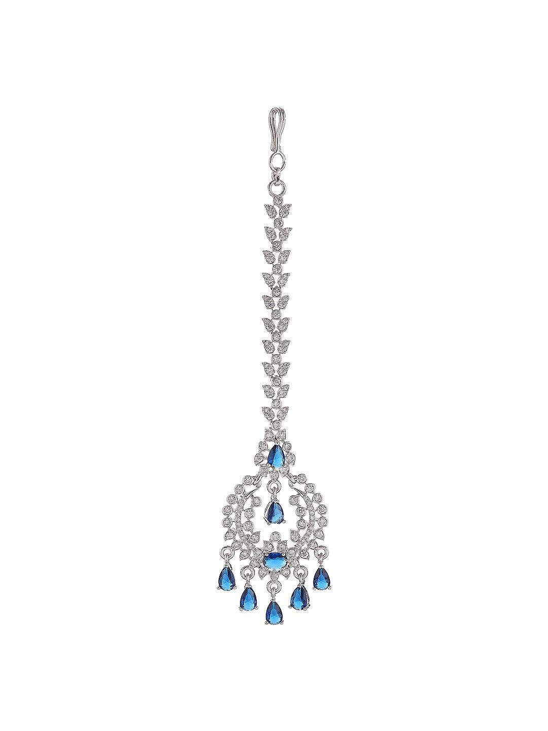 Silver Plated White & Blue AD Studded Minimal Mangtika