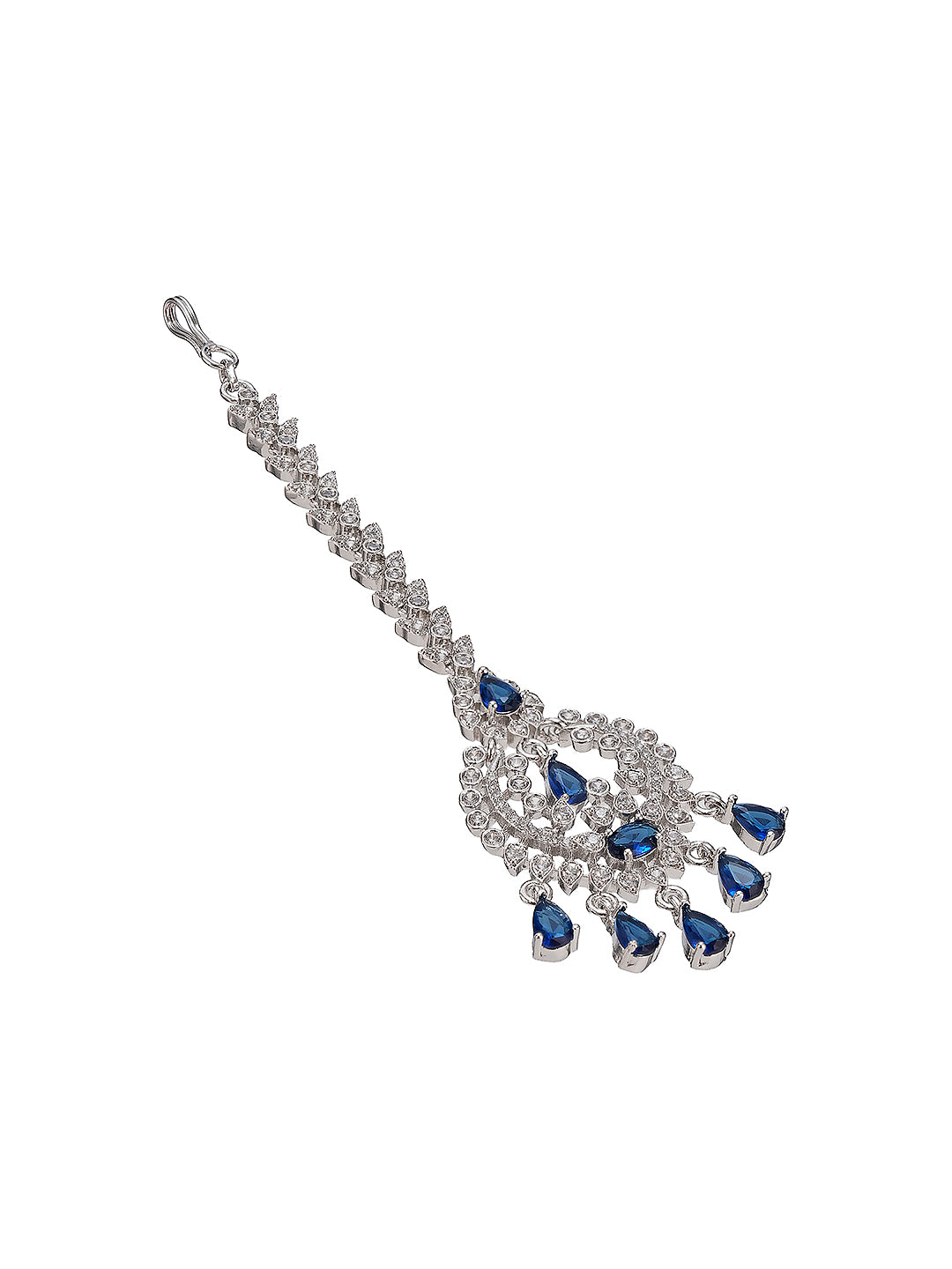 Silver Plated White & Blue AD Studded Minimal Mangtika