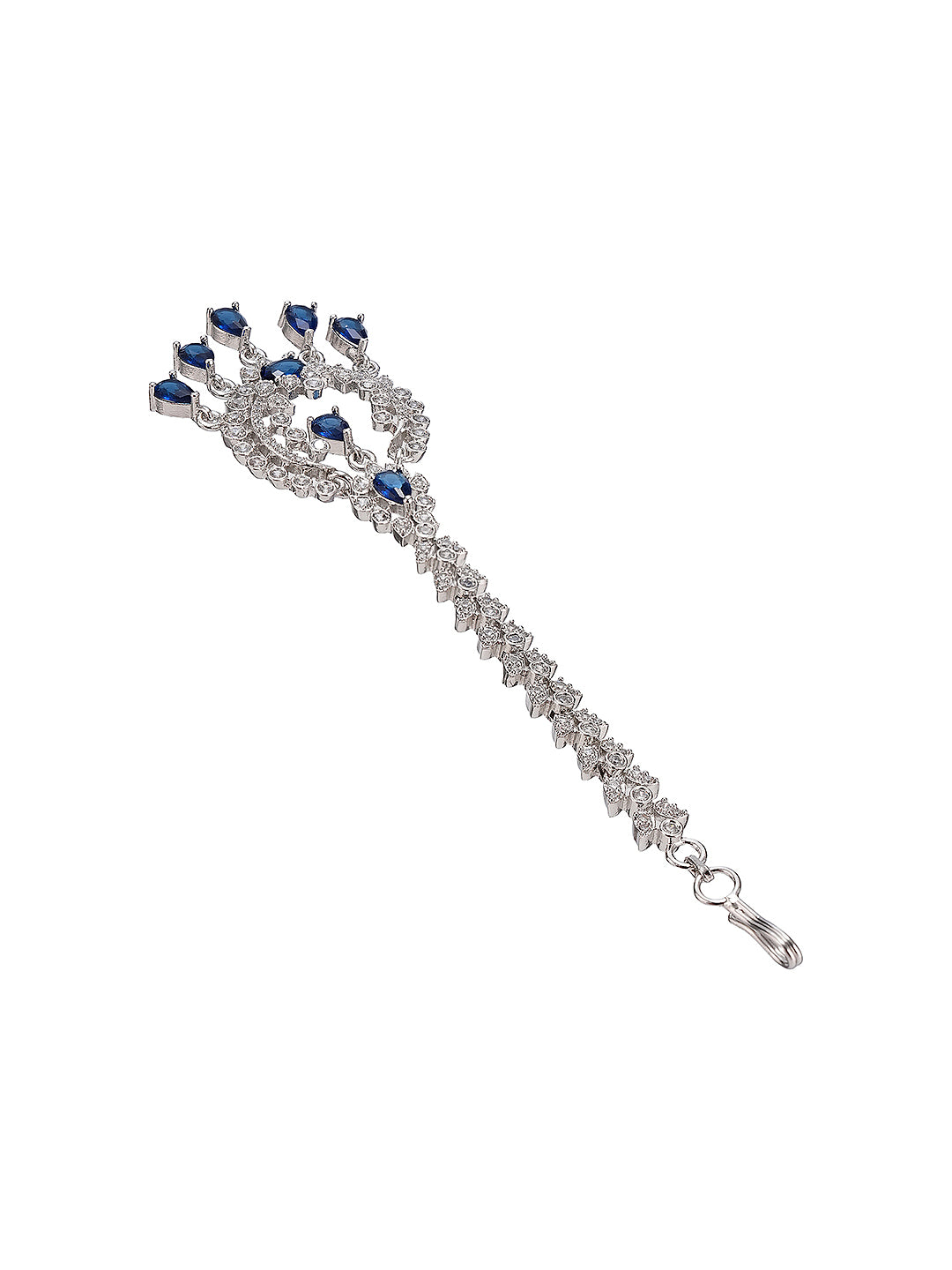 Silver Plated White & Blue AD Studded Minimal Mangtika
